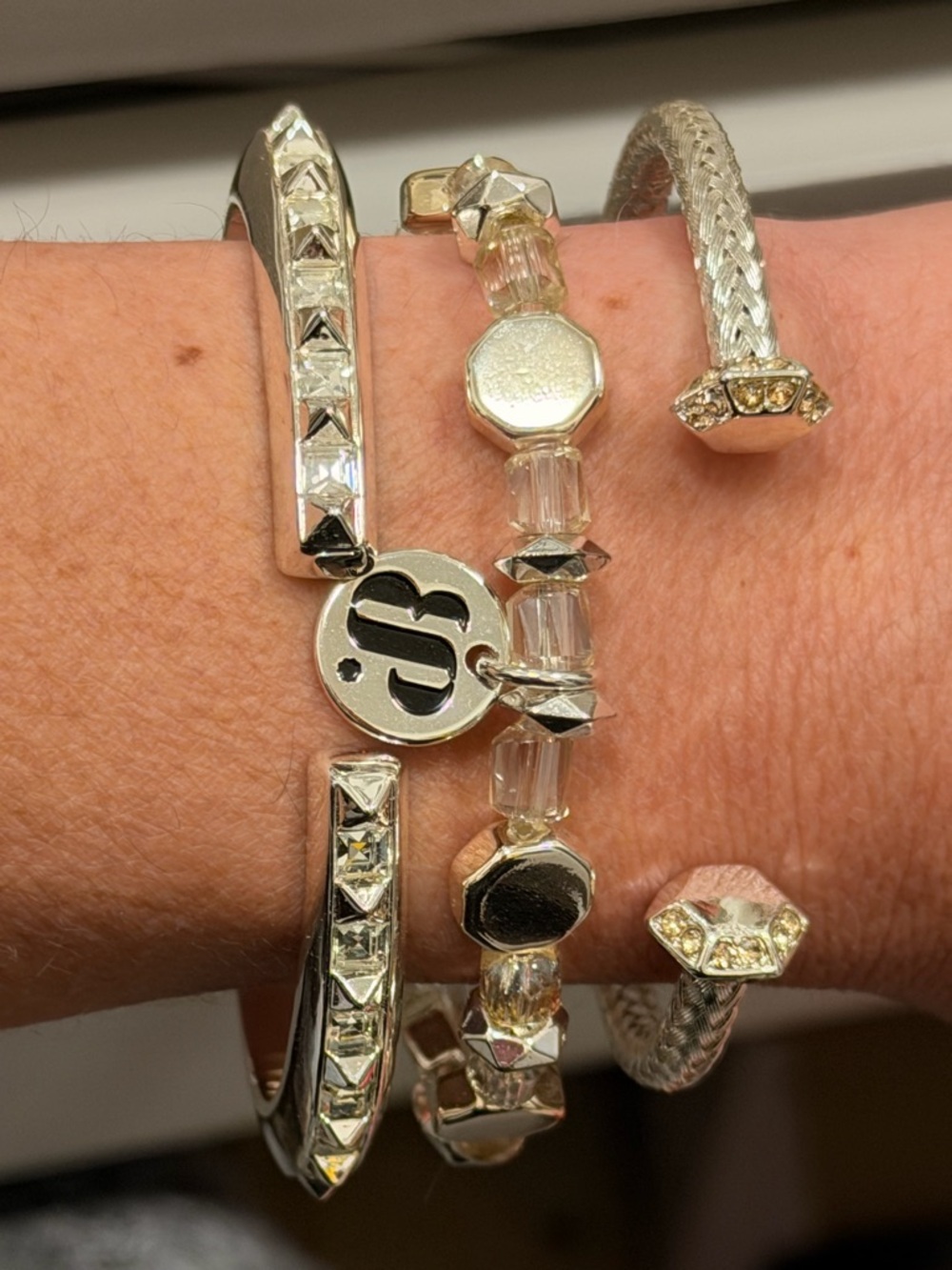 Bomb Party NWOT! Silver Multi-Row Bracelet with Black Enamel Logo Charm - Picture 4 of 8